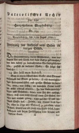 Nr. 19. Magdeburg, den 11ten August 1792