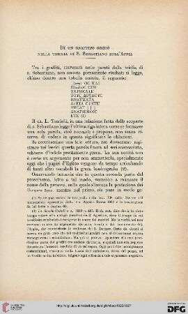 28: Di un graffito greco nella triclia di S. Sebastiano sull'Appia