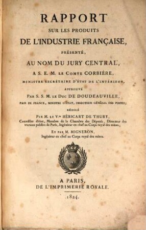 Rapport du Jury Central sur les Produits de l'Industrie Française. 1823, 1823 (1824)