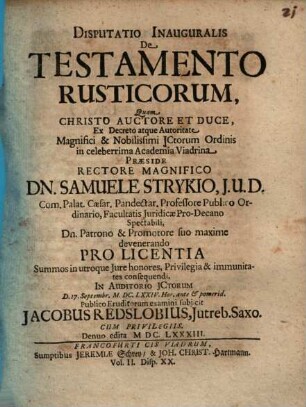 Disputatio Inauguralis De Testamento Rusticorum