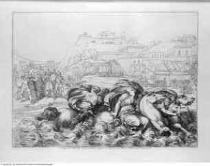 Pinelli, Bartolomeo, Istoria Romana. Incisa ad acqua forte da Bartolomeo Pinelli Romano. L'Anno 1818, e 1819. o.O.[Roma] u.J, "Clelia fugge dal Campo degli Etruschi..."; (Taf.22[25])