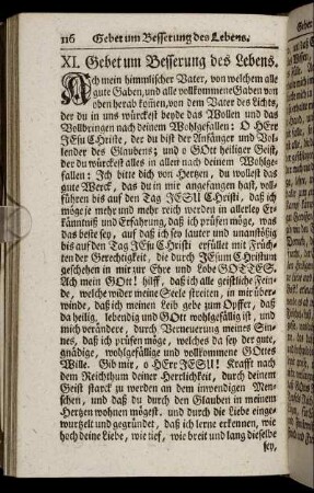 XI. Gebet um Verbesserung des Lebens – XVI. Gebete in allerhand Creutz und Widerwärtigkeit