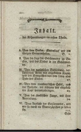 Inhalt. der Abhandlungen im ersten Theile
