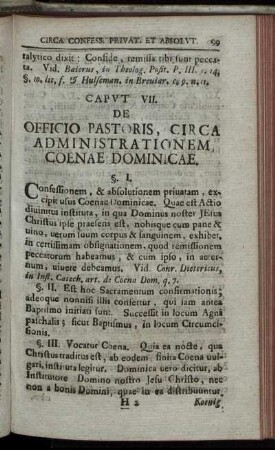 Caput VII. De Officio Pastoris, Circa Administrationem Coenae Dominicae.
