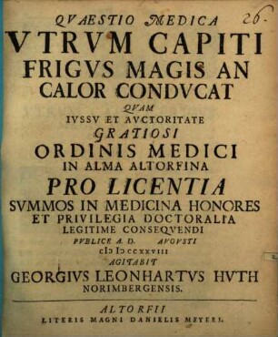 Quaestio medica, utrum capiti frigus magis an calor conducat