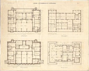 Fischer, Theodor; Nürnberg; Haus Adelsberger - Grundriss Keller, Grundriss EG, Grundriss OG Grundriss DG