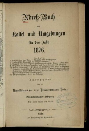 Jg. 43.1876: Adreß-Buch von Cassel und Umgebungen : für das Jahr 1876