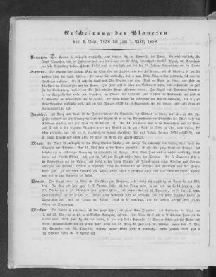 Erscheinung der Planeten vom 1. März 1858 bis zum 1. März 1859.