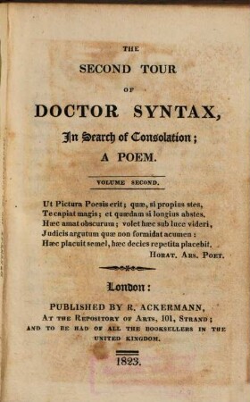 The Second Tour of Doctor Syntax, in search of consolation : a poem ; volume second