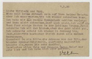 Postkarte von Vera Broido an Elfriede Hausmann und Vera Hausmann. [Poststempel: Hampstead]