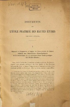 Documents sur l'École pratique des hautes études : (sections réunies), 1