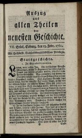 VII. Stück, Coburg, den 13. Febr. 1760.