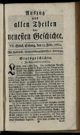 VII. Stück, Coburg, den 13. Febr. 1760.