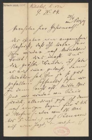 Brief an Ludwig Strecker  und B. Schott's Söhne : 09.04.1904