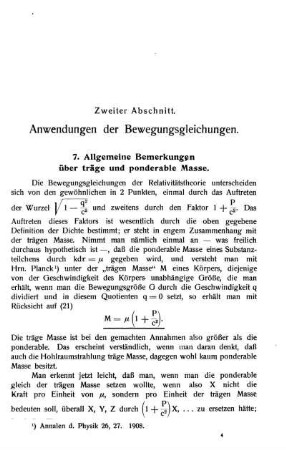 Zweiter Abschnitt - II. Anwendungen der Bewegungsgleichungen.