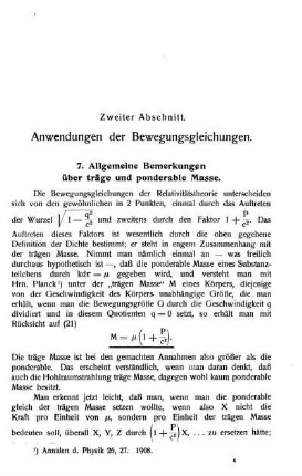 Zweiter Abschnitt - II. Anwendungen der Bewegungsgleichungen.