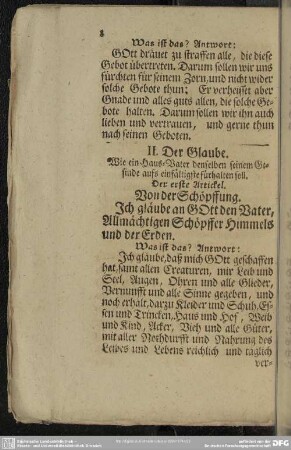 II. Der Glaube. Wie ein Haus-Vater dasselbige seinem Gesinde aufs einfältigste fürhalten soll
