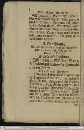 II. Der Glaube. Wie ein Haus-Vater dasselbige seinem Gesinde aufs einfältigste fürhalten soll
