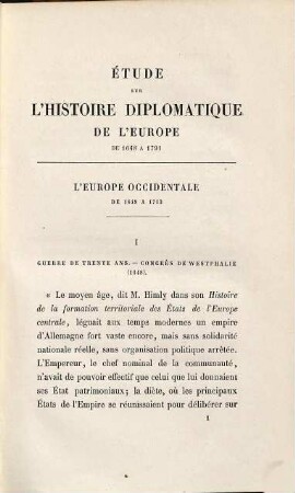 Étude sur l'histoire diplomatique de l'Europe, 1