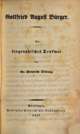 Gottfried August Bürger : ein biographisches Denkmal