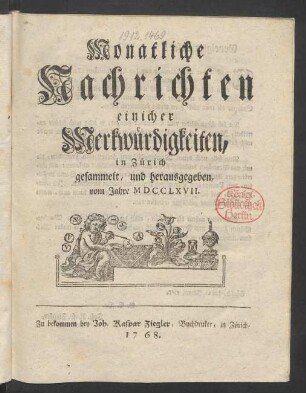 1767: Monatliche Nachrichten einicher Merkwürdigkeiten