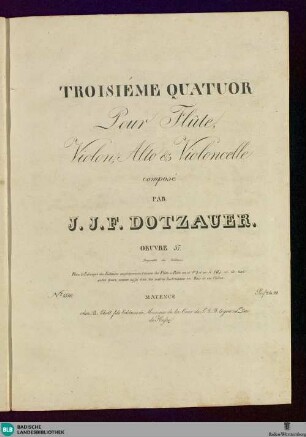 Troisième Quatuor Pour Flûte, Violon, Alto & Violoncelle : Oeuvre 57