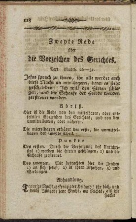 Zweyte Rede über die Vorzeichen des Gerichtes.