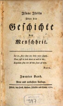 Isaac Iselin über die Geschichte der Menschheit, 2