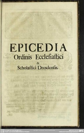 Epicedia Ordinis Ecclesiastici & Scholastici Dresdensis