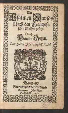 Die Psalmen Davids : Nach den Frantzösischen Weisen gesetzt