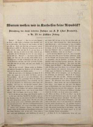 Warum wollen wir in Kurhessen keine Republik?