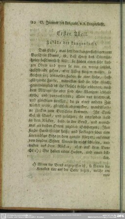 Erster Theil. Zufälle der Lungensucht