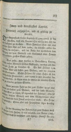 Zwey und dreyßigstes Kapitel. Federvieh aufzuziehen, und es gehörig zu warten