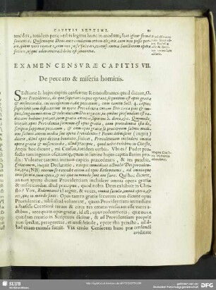 Examen Censurae Capitis VII. De peccato & miseria hominis