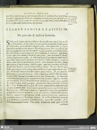 Examen Censurae Capitis VII. De peccato & miseria hominis