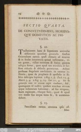 Sectio Quarta. De Conseuetudinibus, Moribusque Domesticis Ac Privatis.