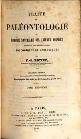 Traité de paléontologie ou histoire naturelle des animaux fossiles considérés dans leurs rapports zoologiques et géologiques, 3