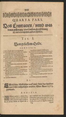 Quarta Pars. Von Contracten/ unnd was denen anhengig/ oder sonsten gleichförmig ist/ und von etzlichen andern Fällen