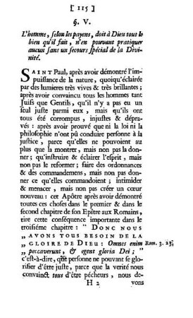 §. V. L'homme, selon les payens, doit à Dieu tout le bien qu'il fait, n'en pouvant pratiquer aucun sans un secours spécial de la Divinité.