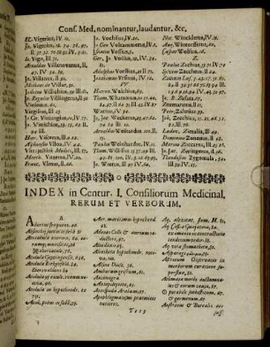 Index in Centur. I. Consiliorum Medicinal, Rerum Et Verborum.