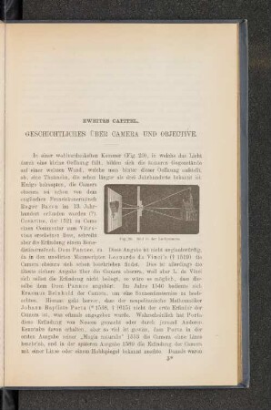 Zweites Capitel. Geschichtliches über Camera und Objektive.