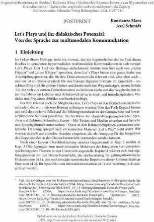 Let's Plays und ihr didaktisches Potenzial: Von der Sprache zur multimodalen Kommunikation