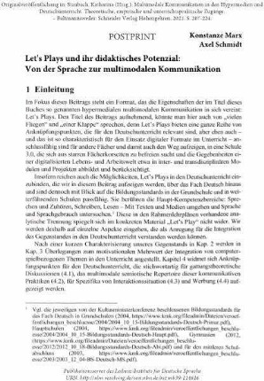 Let's Plays und ihr didaktisches Potenzial: Von der  Sprache zur multimodalen Kommunikation