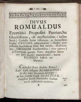 Divus Romualdus Eremitici Propositi Patriarcha ... - Privilegia Sanctissimo Proto-Parenti, & Patriarchæ Nostro Divo Benedicto à Christo...