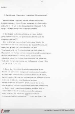 U. Gemeinsame Erfahrungen; vorgegebene Oikosstrukturen