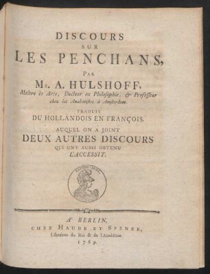 Discours Sur Les Penchans