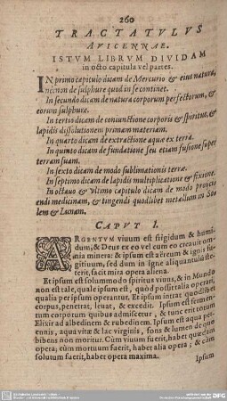 TRACTATULUS AVICENNAE. ISTUM LIBRUM DIVIDAM in octo capitula vel partes.