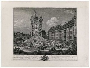 Die Trümmer der ehemaligen Kreuzkirche zu Dresden