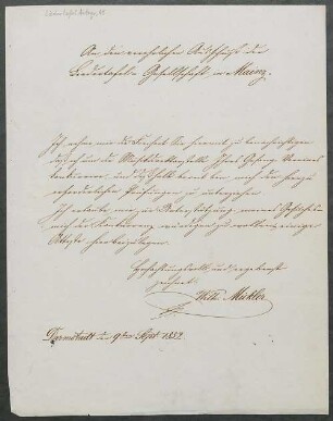 Brief von Carl Friedrich Wilhelm Mickler an Mainzer Liedertafel