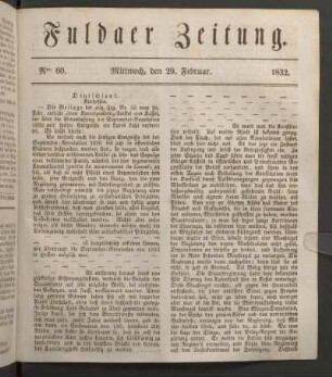 Mittwoch, den 29. Februar. 1832